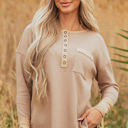  Blake Waffle Textured Tunic Henley Top with Slits