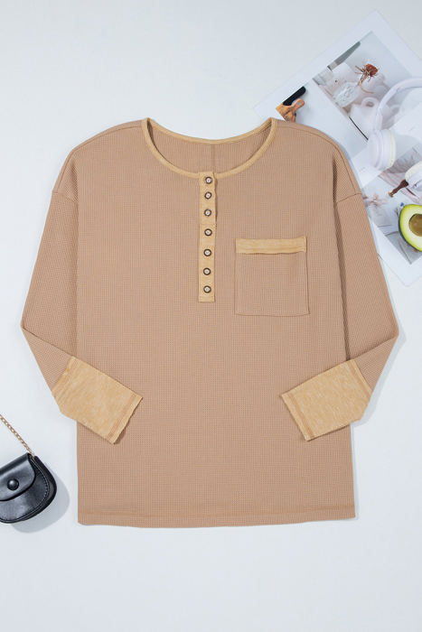 Blake Waffle Textured Tunic Henley Top with Slits