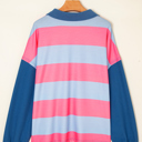  Blue Stripe Colorblock Patchwork Zip up Plus Size Pullover