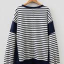  Blue Stripe Contrast Stitched Detail Color Block Patchwork Plus Size Sweatshirt