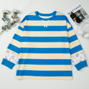  Blue Stripe Floral Color Block Drop Shoulder Plus Size Pullover Top