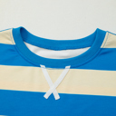  Blue Stripe Floral Color Block Drop Shoulder Plus Size Pullover Top