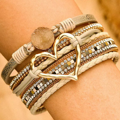 Bohemian Heart Rhinestone Magnetic Buckle Bracelet