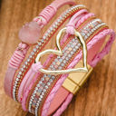 Pink Bohemian Heart Rhinestone Magnetic Buckle Bracelet