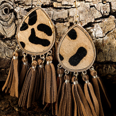 Boho Leopard Tasseled Hook Earrings