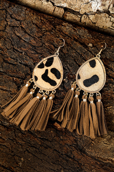 Boho Leopard Tasseled Hook Earrings