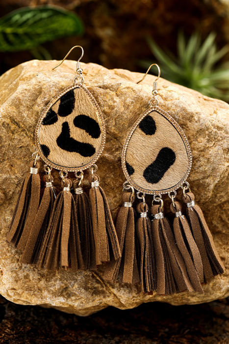 Boho Leopard Tasseled Hook Earrings