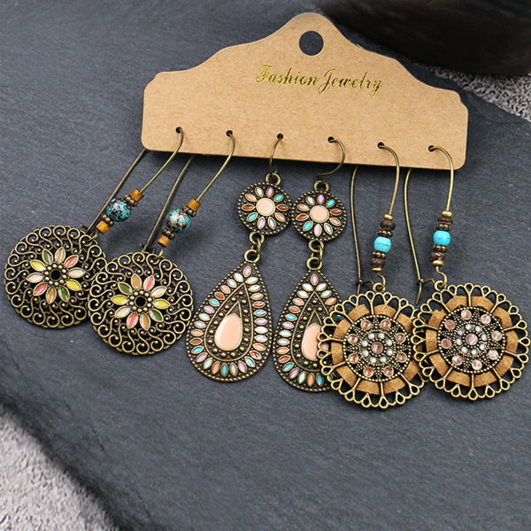 Boho Retro Hollow Dangle Earrings Set