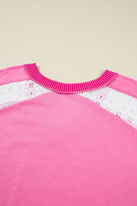 Bonbon Lace Striped Patchwork Long Sleeve Corded V Neck Plus Size Top