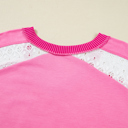  Bonbon Lace Striped Patchwork Long Sleeve Corded V Neck Plus Size Top