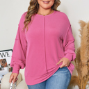  Bonbon Spiral Ribbed Exposed Seam Detail Plus Size Long Sleeve Top