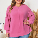  Bonbon Spiral Ribbed Exposed Seam Detail Plus Size Long Sleeve Top