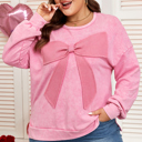  Bonbon Waffle Bowknot Patchwork Graphic Mineral Wash Plus Size Sweatshirt