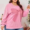  Bonbon Waffle Bowknot Patchwork Graphic Mineral Wash Plus Size Sweatshirt