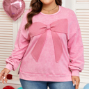  Bonbon Waffle Bowknot Patchwork Graphic Mineral Wash Plus Size Sweatshirt