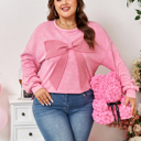  Bonbon Waffle Bowknot Patchwork Graphic Mineral Wash Plus Size Sweatshirt