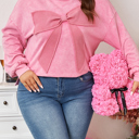  Bonbon Waffle Bowknot Patchwork Graphic Mineral Wash Plus Size Sweatshirt
