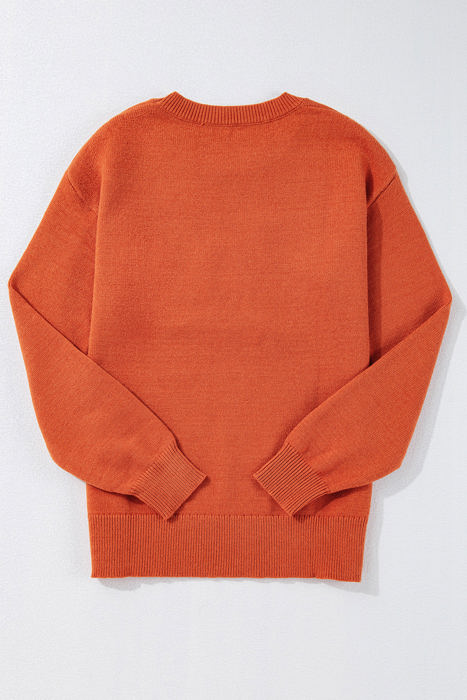 Boo Knitted Pattern Ribbed Edge Sweater