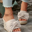  Bow Knot Decor Woven Wedge Slippers