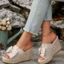  Bow Knot Decor Woven Wedge Slippers