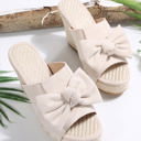  Bow Knot Decor Woven Wedge Slippers