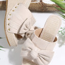  Bow Knot Decor Woven Wedge Slippers