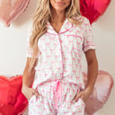  Bow Short Sleeve and Ruffled Shorts Pajama Set