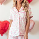  Bow Short Sleeve and Ruffled Shorts Pajama Set