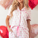  Bow Short Sleeve and Ruffled Shorts Pajama Set