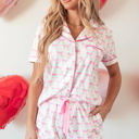  Bow Short Sleeve and Ruffled Shorts Pajama Set