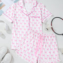  Bow Short Sleeve and Ruffled Shorts Pajama Set