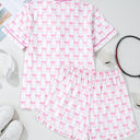  Bow Short Sleeve and Ruffled Shorts Pajama Set