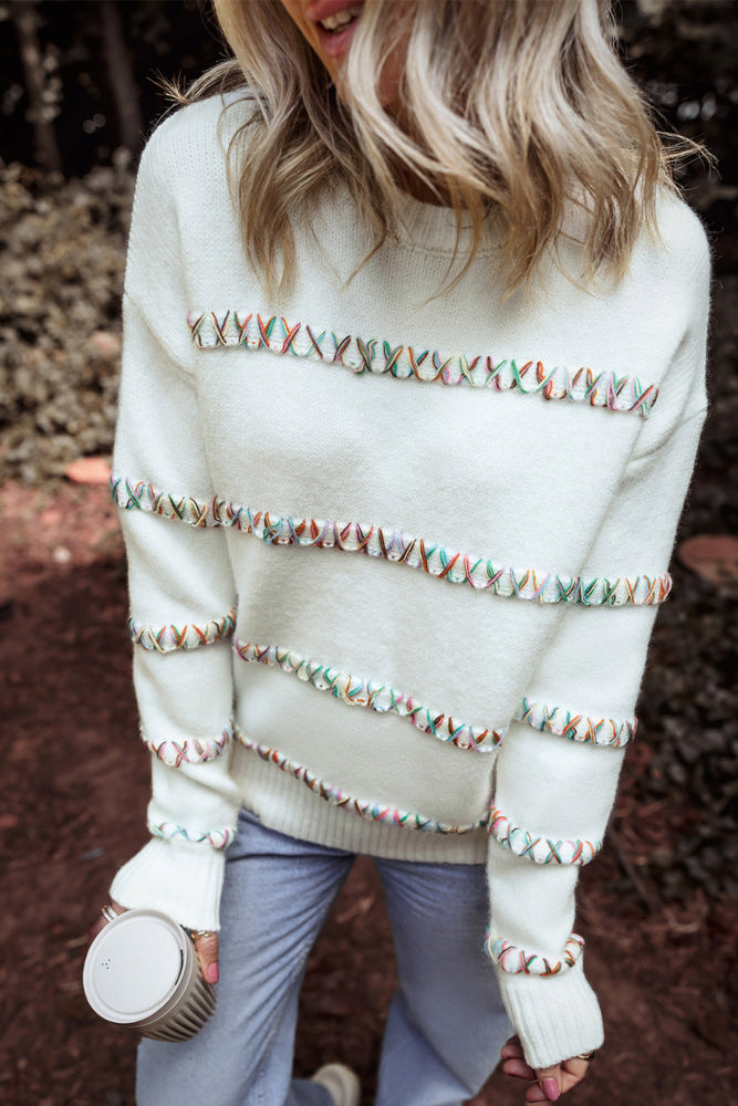 Braelyn Colorful Crossed Stitch Sweater