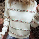 White Medium Braelyn Colorful Crossed Stitch Sweater