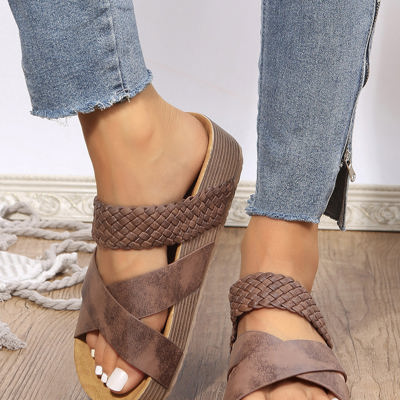 Braided Detail Criss Cross Platform Slippers