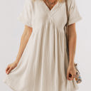  Bria Folded Short Sleeve Lace V Neck Mini Dress