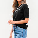  Bria Pearl Bow Short Sleeve Knitted Top