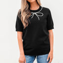  Bria Pearl Bow Short Sleeve Knitted Top