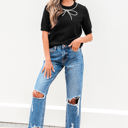  Bria Pearl Bow Short Sleeve Knitted Top