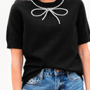  Bria Pearl Bow Short Sleeve Knitted Top