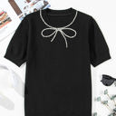  Bria Pearl Bow Short Sleeve Knitted Top