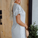  Briana Stripe Ruffled Short Sleeve T Shirt Dress