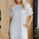  Briana Stripe Ruffled Short Sleeve T Shirt Dress