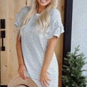  Briana Stripe Ruffled Short Sleeve T Shirt Dress