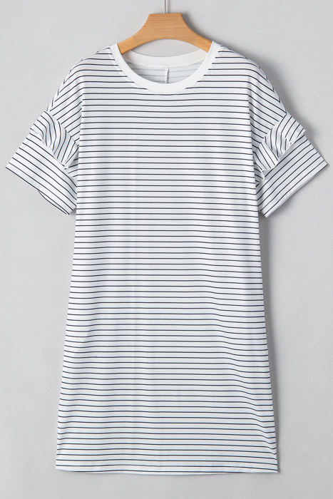 Briana Stripe Ruffled Short Sleeve T Shirt Dress