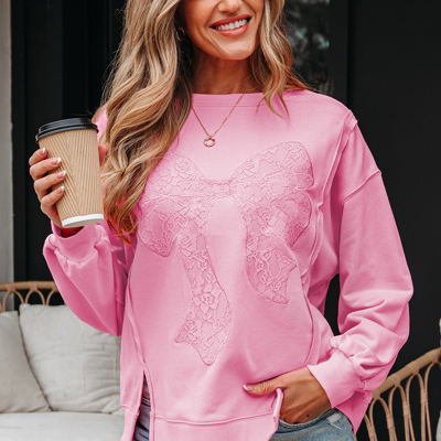 Brianna Lace Bow Embroidered Exposed Seam Sweatshirt