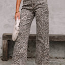  Brianna Leopard Frayed Edge Wide Leg High Waist Jeans