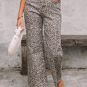  Brianna Leopard Frayed Edge Wide Leg High Waist Jeans