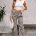  Brianna Leopard Frayed Edge Wide Leg High Waist Jeans