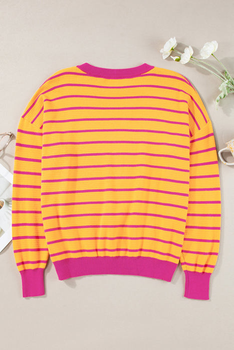 Briar Stripe Trimmed Round Neck Loose Sweater